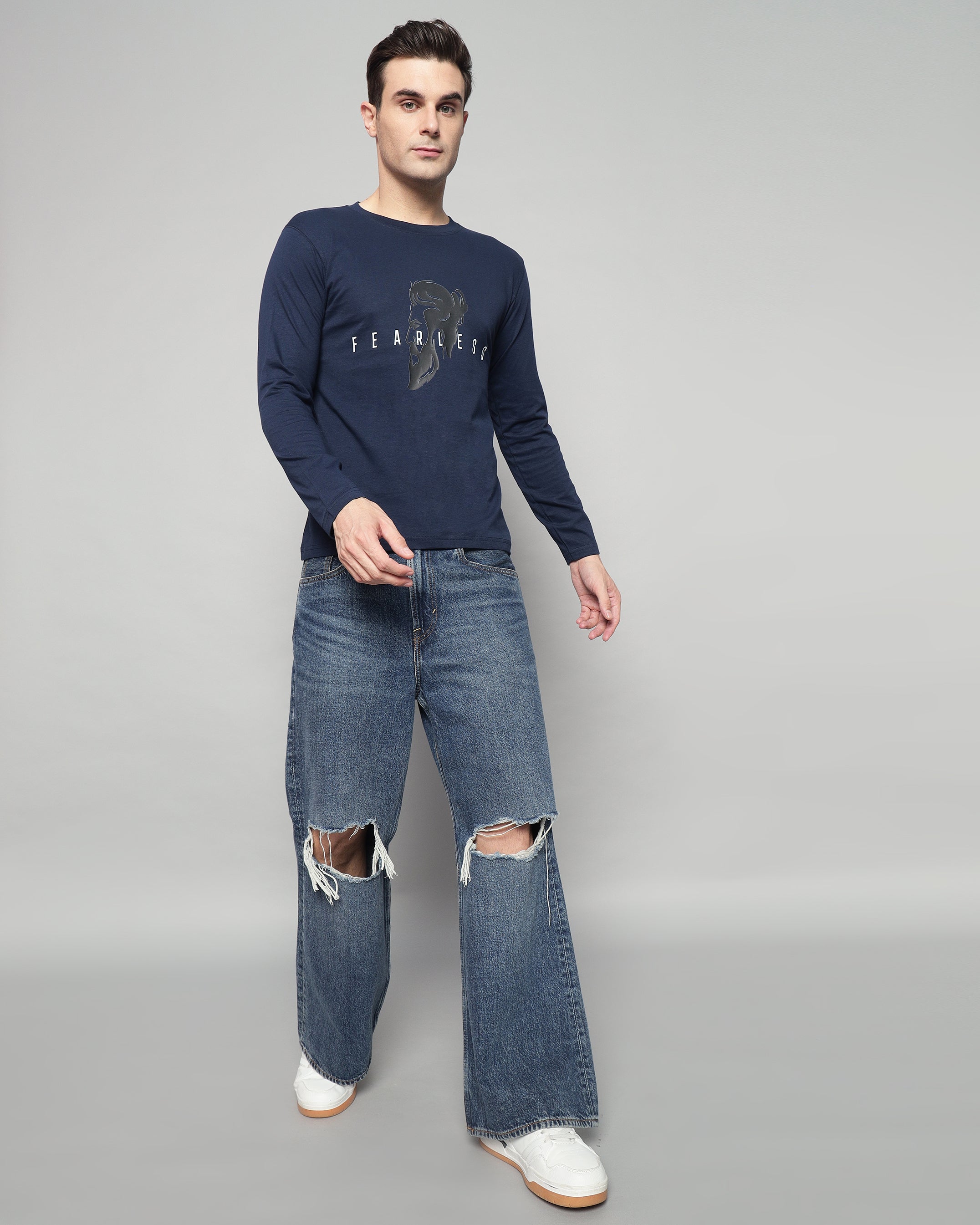 Caual Long Sleeve T-shirt - Navy Blue