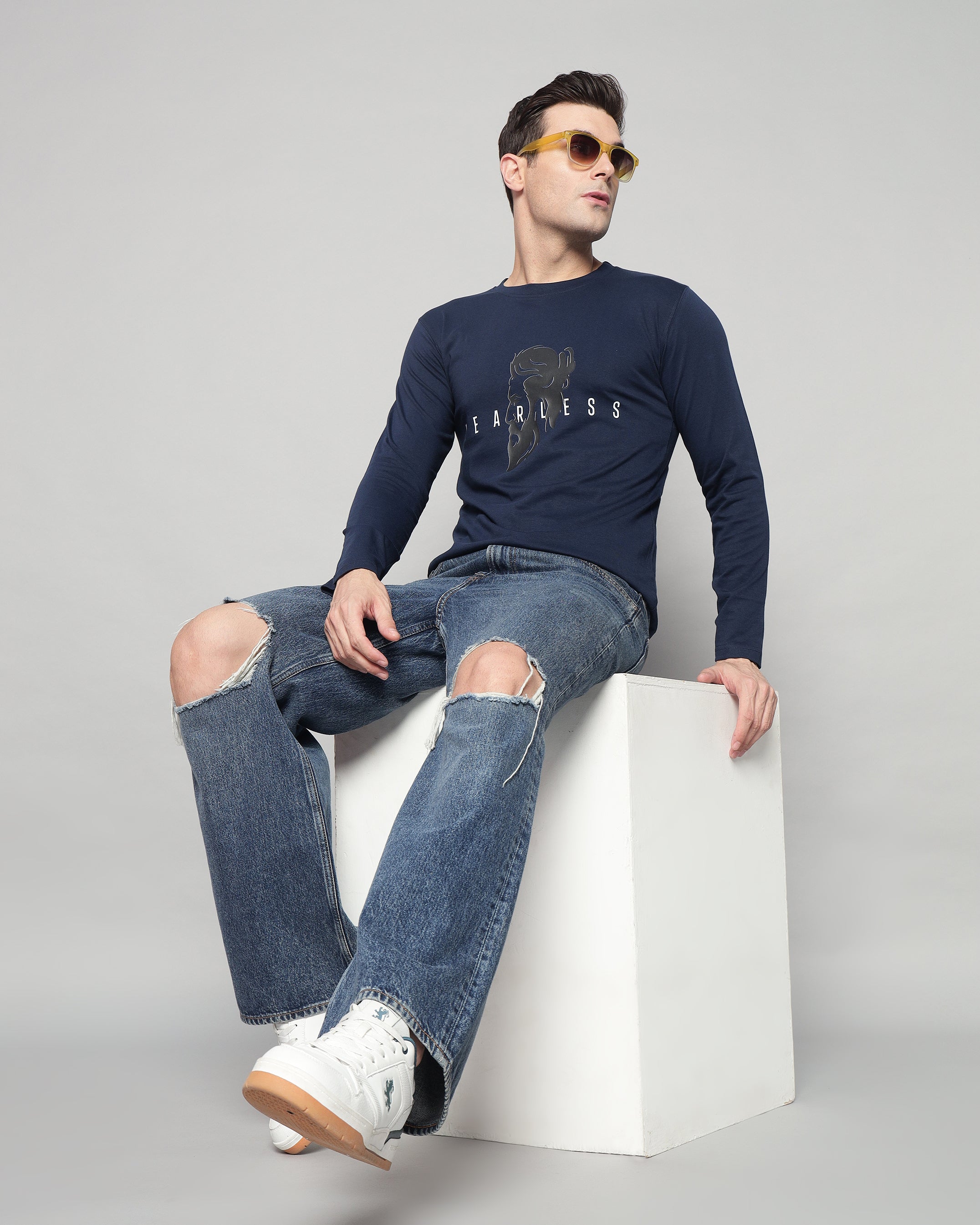 Caual Long Sleeve T-shirt - Navy Blue